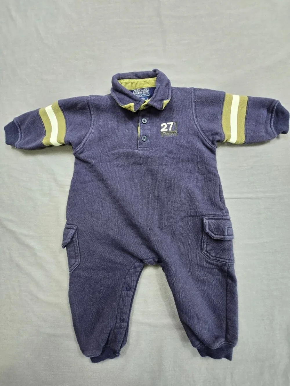 PLC Childrens Place Boys 18M Athletic Jump Suit Blue Green 27 One Piece Pockets